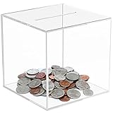 XYBHRC Clear Piggy Bank, Unopenable Piggy Bank Acrylic Piggy Bank for Adults Kids, Savings Coin Money Piggy Bank Jar Box, Money Tip Change Box to Help Budget and Save (4.72x4.72x4.72inch)