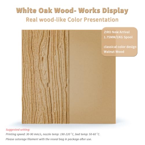 Image of ZIRO 1.75mm PLA Filament, Contain Real Wood Flour, 2.2lbs White Oak Wood | Fit for Most FDM 3D Printer, 1.75mm 1KG Spool, Dimensional Accuracy + /-0.03mm, Colorful PLA FilamenT