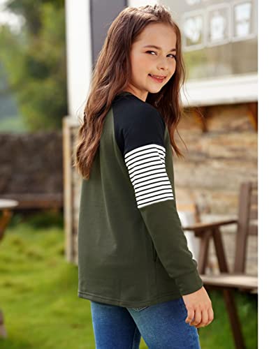 Image of SELINK Girls Big Kids Long Sleeve Striped Color Block Pocket Tees | Casual Loose Fit With Side Pockets,Soft Stretch Polyester Blend For Big Girls Daily&Back To School Wear