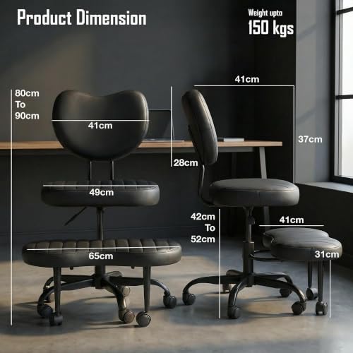 Image of DROGO Meditura Ergonomic Cross Legged Office Chair with 360 Wheels, ADHD Chair for Adults, Meditation Chair, Yoga Office Chair, Comfortable Back Support, 4.7' Adjustable Height & Recline (Black)