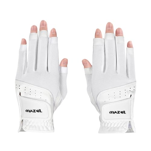 MAZEL Women's Golf Gloves One Pair Open-Finger Design,Breathable Hot Wet Weather Sweat-Absorbing,Fit Size S M L XL (White, Small)