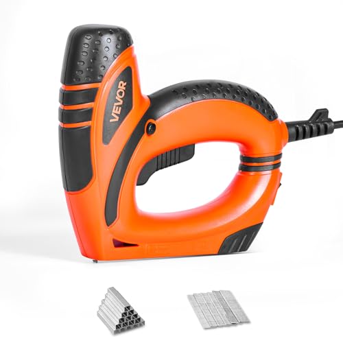 VEVOR Sparachiodi Elettrica Graffettatrice Calibro 18, 15 mm, Sparachiodi con 1000 Punti Metallici 1000 Chiodi, Impugnatura in Gomma Antiscivolo, Graffettatrice per Lavori di Falegnameria