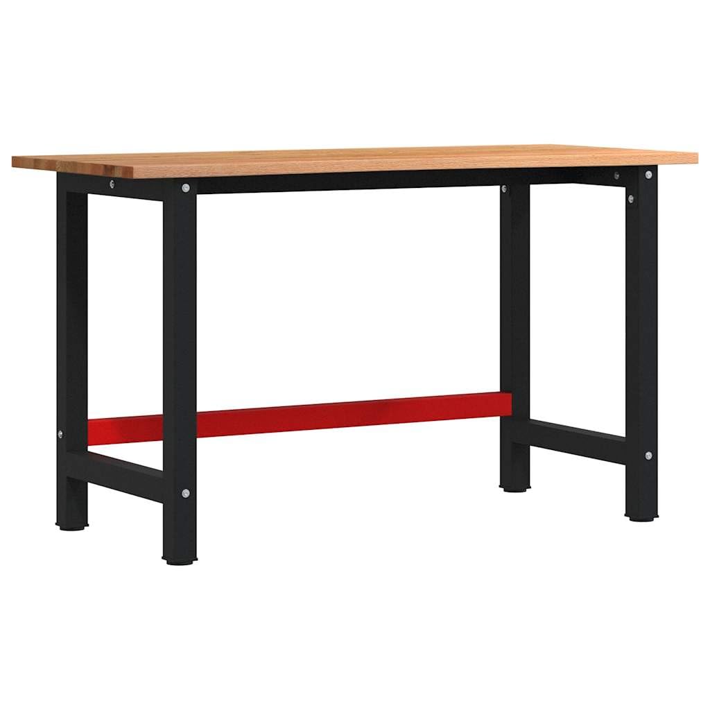 Banco de trabajo marrón claro, 140 x 60 x 81,5 cm, madera maciza de roble con estructura de metal, robusta mesa de trabajo para taller, garaje, bricolaje, con gran superficie de trabajo y espacio de