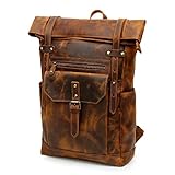 Source Point Rolltop Lederrucksack für Herren und Damen Vintage Fahrradrucksack Kurierrucksack Trekkingrucksack mit Laptopfach Retro Echtes Leder Rucksack Wasserdicht Groß Hellgelb