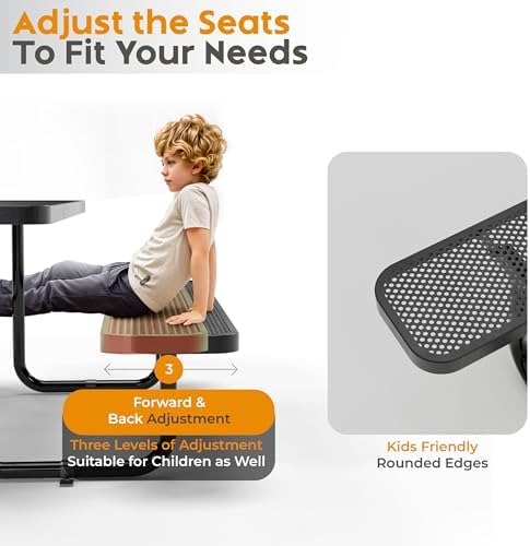 OUTTANS Commercial Heavy-Duty Metal Picnic Table - ADA Compliant, Adjustable Seats, Umbrella Hole (Black, 6' Rectangular, Punched Steel)