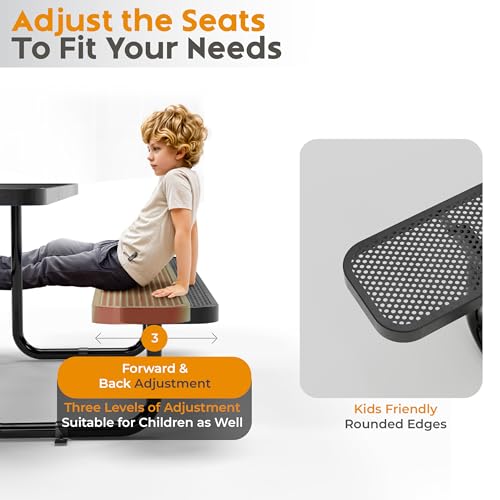 OUTTANS Commercial Heavy-Duty Metal Picnic Table - ADA Compliant, Adjustable Seats, Umbrella Hole (Black, 6' Rectangular, Punched Steel)