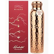 Rivera Hammered 32oz 99.92% LAB TESTED Pure Copper water bottle, PTFE & PFOA Free, Leakproof & Joint free, BPA-Free, Eco-Friendly, Non-Toxic, Handcrafted, Detox & Wellness - Hammered