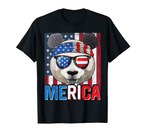Giant Panda Merica 4th of July American Panda Bear Patriotic T-Shirt, Black