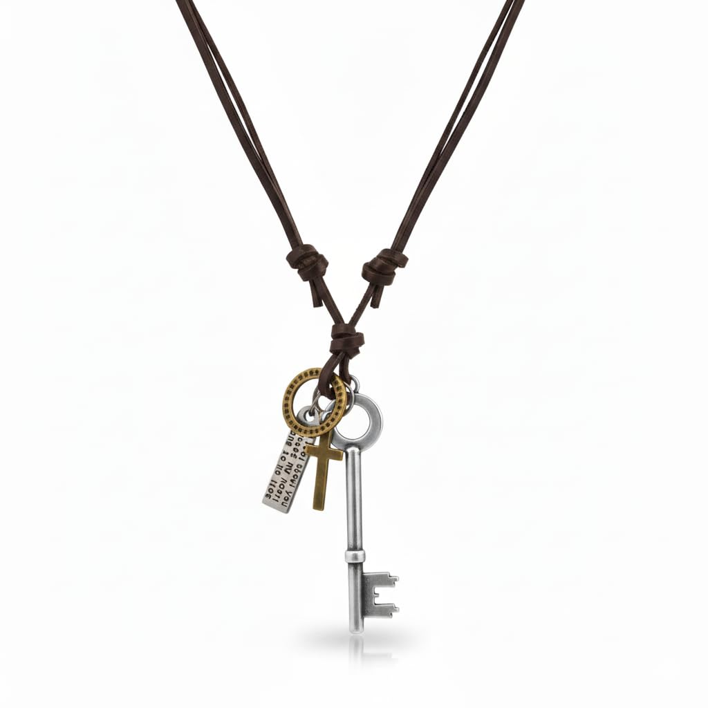 the men thing SILVER KEY OF FAITH – 2.5-Inch Pure Stainless Steel Pendant with Adjustable Leather Rope for Men & Boys-picture-51