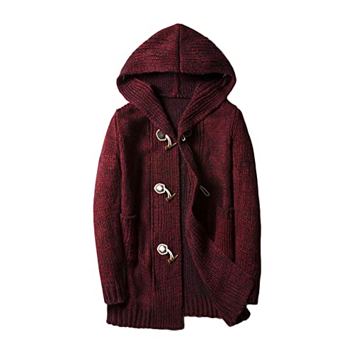 JEsilunmaMY Mens Fall Winter Thick Hooded Cardigans Casual Shawl Collar Open Front Knit Overcoat Mid Length Pocket Drape Cape
