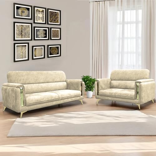 Image of Casaliving Gelio 3+2 Seater Sofa Set for Living Room (Cream Colour) Premium Fabric Sofa Set Forliving Room