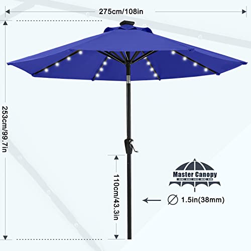 Image of MASTERCANOPY 9ft Patio Umbrella with Solar Lights, Blue