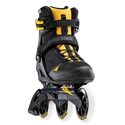 Rollerblade Macroblade 100 3WD Mens Adult Fitness Inline Skate, Black and Saffron Yellow, Performance Inline Skates