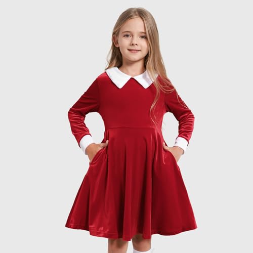 Weixinbuy Girls Velvet Dress Peter Pan Collar Long Sleeve Vintage Twirl Dresses,Kids Halloween Xmas Fall Winter Party Clothes3
