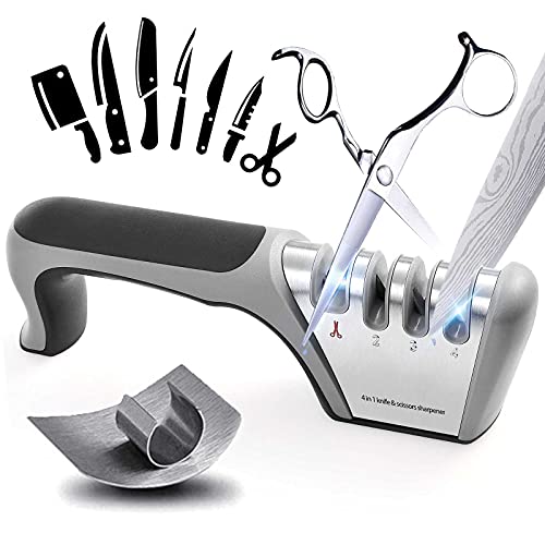 IAGORYUE Messenslijper, professionele 4-traps Messen slijper, Ergonomisch Ontwerp huishoudmessenslijper voor Scharen en Keukenmessen accessoires, Met Diamant/Wolfraamstaal/Keramiek (Zwart)
