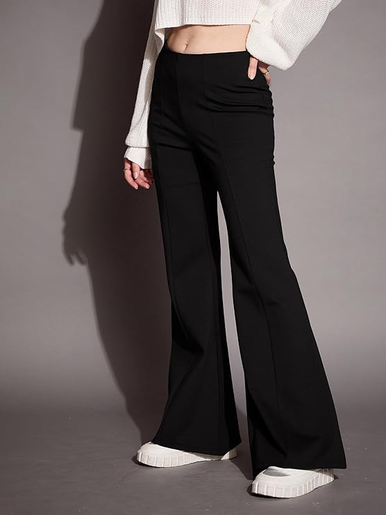 Pantalon évasé taille haute femme KULIA en maille stretch confortable - 2