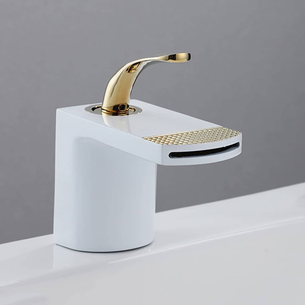Robinet cascade de salle de bain blanc avec mitigeur eau chaude et froide fluide