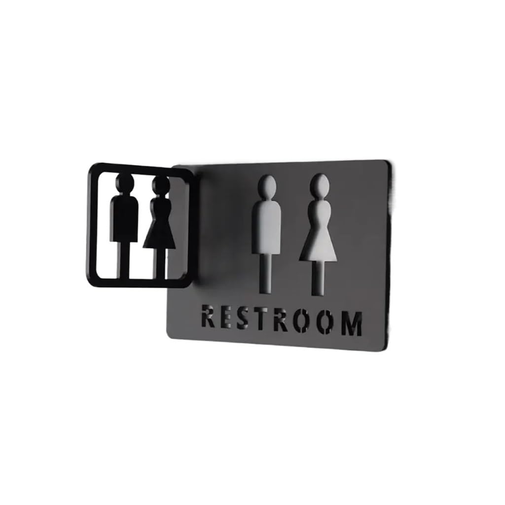 Acryl-Toiletten-Symbol mit selbstklebender Rückseite, für Badezimmer, Toilette, für Hotel, Büro, Zuhause, Restaurant (schwarz, 20 x 15 cm)