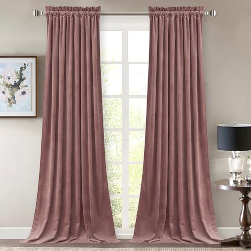 StangH Wild Rose Pink Velvet Curtains - Romantic Room Darkening