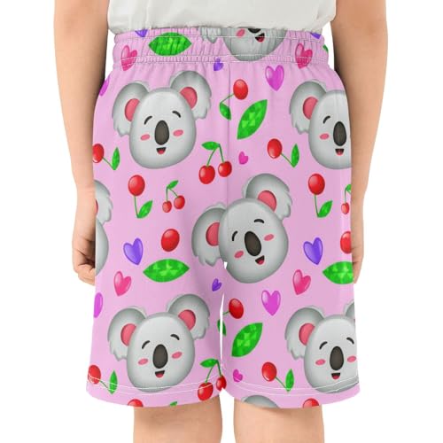 J JOYSAY Koala Cherry Heart Pink Boys Athletic Shorts Kids Youth Casual Shotrs with Pockets Elastic Waistband3