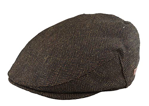 TruClothing Mens Flat Cap Wool Herringbone Tweed Vintage Classic 1920s Unisex Del Boy - Brown M