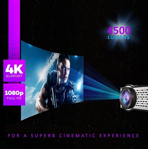 Image of E Gate i9 Pro-Max 4X Brighter Bluetooth Projector 4k Ultra HD,400 ISO Lumens & 840fc Mega Brightness, Full HD 1080p Native, 210 inch (534 cm) Screen | AV, VGA, HDMI, SD Card, USB, AUX, inbuilt Speaker