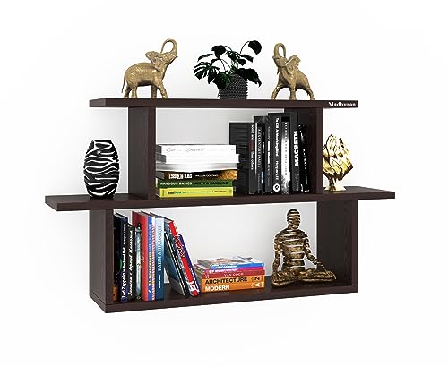Image of Madhuran Engineered Wood Wall Mounted Shower Books Storage Shelf Stand Tier 3 Wenge Kitchen Racks Living Room Multipurpose Showcase Modular Holder