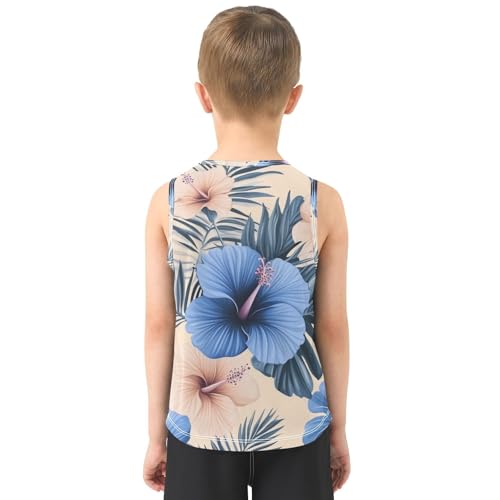 susiyo Tropical Pattern Blue Hibiscus Flowers Boys Sleeveless Tank Top Girls Athletic T Shirt3