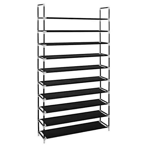 YOUUD Shoe Rack 10-Tiers Shoe Rack Shoe Storage Shoe Organizer Space Saving Shoe Tower Stackable Shelves Shoes Organizer Black Holds 50 Pairs of Shoes - 39.75 L x 11.13 W x 68.88 H Inches Cover