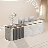 Organizzazione e archiviazione sicure: questo moderno banco reception è dotato di cassetti con serratura per documenti riservati e di un pratico vassoio per tastiera sotto il piano. L'ampio spazio sulla scrivania può ospitare un computer o dei documenti, mentre le aree strategicamente posizionate sono perfette per riporre accessori essenziali come stampanti o forniture, garantendo che la postazione di lavoro rimanga ordinata ed efficiente.