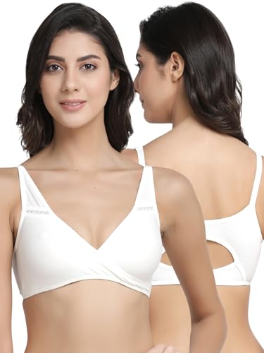 Image of Inner Sense Organic Cotton Bamboo Nursing Bra for Women I Overlap Feeding Bra with High Coverage and Wire-Free Design I Sleep Maternity Wear Without Padding