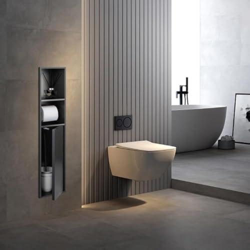Nicchia da bagno in acciaio inossidabile, mensola da incasso a parete con porta rotolo di carta igienica integrato, organizer impermeabile per bagno, hotel e uso domestico