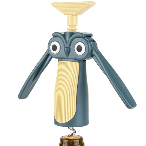 CAIRIAC Wine Opener Owl Corkscrews for Wine Bottles, Wine Accessory Opener Bar Wine Tools Kitchen Utensils Gadgets Wing Corkscrews, Double Hinged Manual Wine Key for Bartenders, Servers Gift (Blue)