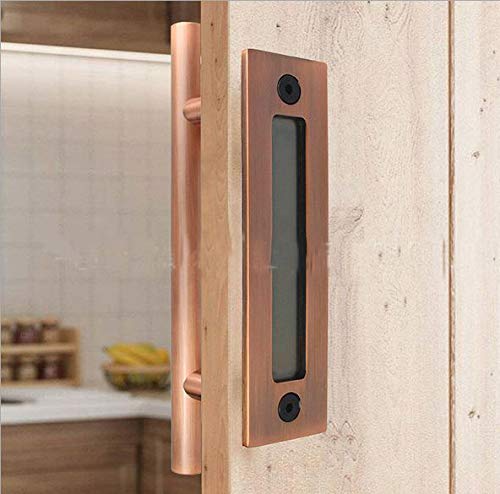Suya 12 Inch Sliding Barn Door Handle Heavy Duty Pull And Flush Set Large Rustic Two Side Design Fits For Kitchen Gate Sheds Garage,Antique Copper Finish #TOP4