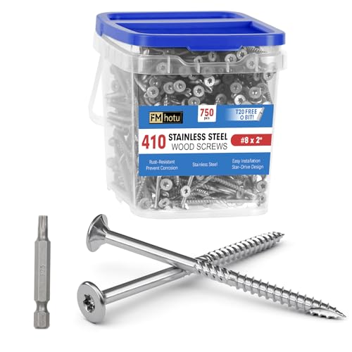 Image of #8 x 2 Stainless Steel Deck Screws, 750Pcs 410 Grade Stainless Steel | T20 Star Bit Deck Screws,Rust Resistant Timber Screws for Log Landscaping Wood