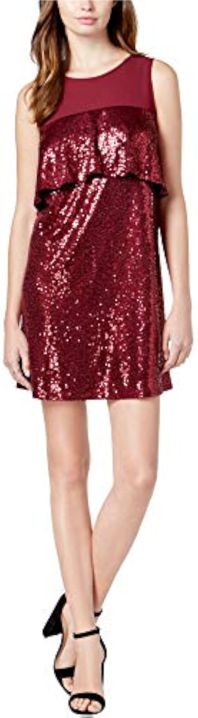 kensie Women's Sequin Sleeveless Ruffle Dress