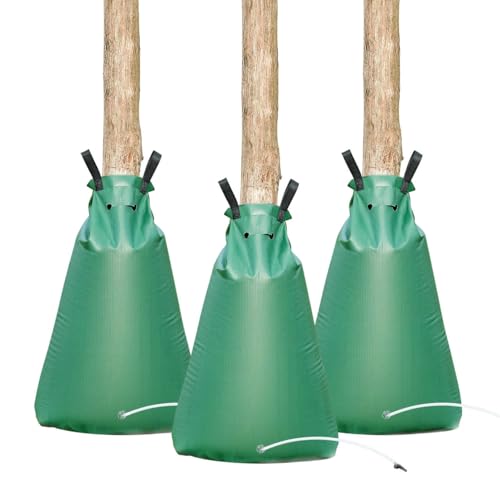 Tree Watering Bag Slow Release: Water Bags for Trees Watering with Adjustable Flow Hose - 20 Gallon PVC Garden Drip Irrigation System Self Watering Bag for New Plants Shrubs (3 Pack)