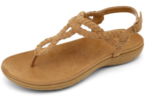 Image of UBFEN Womens Flat Sandals T-Strap Thong Sandals with Arch Support