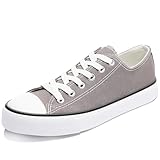 Obtaom Womens Grey Canvas Fashion Sneakers Cute Gray Low Top Shoes Comfortable Canvas Walking Flats for Lady(Grey,9 Women/7.5 Men)