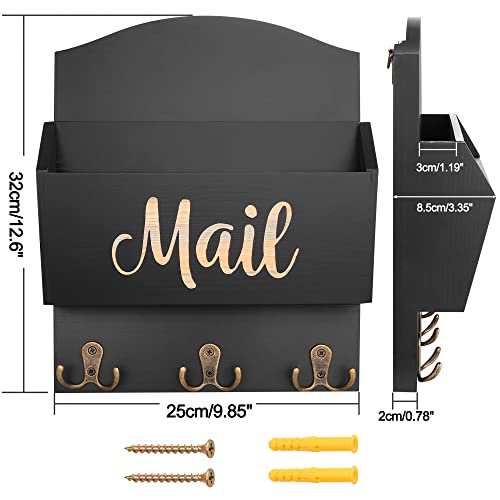 Mail Organizer Wall Mount Key Holder For Wall Decorative, Mail Sorter Key Holder For Wall Wooden Mail Holder Key Hangers With 3 Double Key Hooks, Home Decor For Entryway, Farmhouse Key Holder For Wall #TOP1