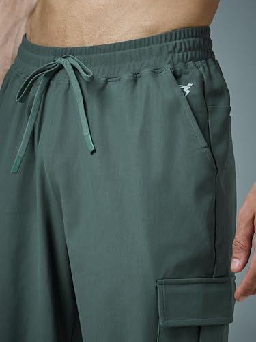 Image of TECHNOSPORT Men's Solid Slim Fit Sports Cargo Joggers DURACOOL+ Quick Dry Breathable Moisture Wicking Stretch Gym Track Pants Running Training Fitness Activewear