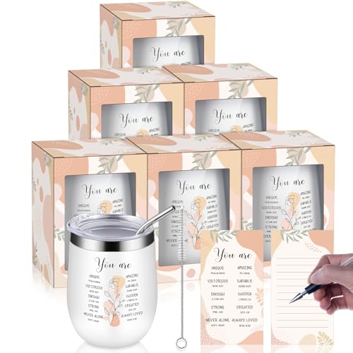 Hoolerry 6 Pcs Christian Tumblers for Women, Insulated, Beige, Boho