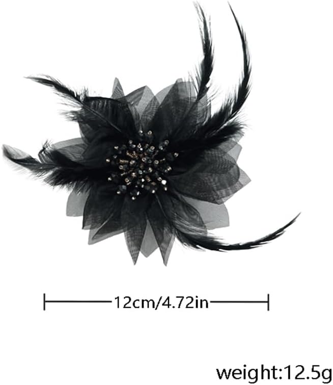 Elegant Crystal Feather Organza Flower Big Brooches Lapel Pins for Women Fashion Floral Fabric Brooch Pin for Dresses Suit Party Wedding Banquet Clothes Accessories Trendy Jewelry 120mm - Image 2
