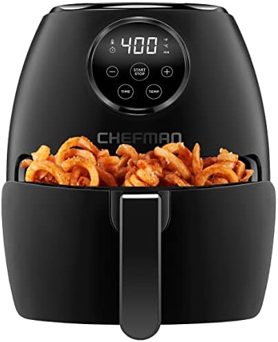CHEFMAN Small Air Fryer Healthy Cooking, 3.6 Qt, User Friendly, Nonstick, Digital Touch Screen, Dishwasher Safe Basket, w/ 60 Minute Timer & Auto Shutoff, Matte Black, Cookbook Included