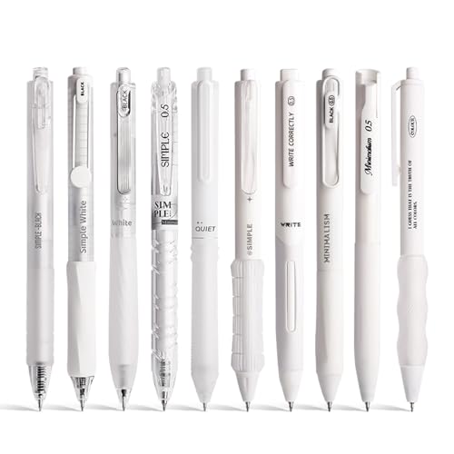 VideMundi 10 Count Pastel Gel Ink Pen Set,Cute Note Taking 0.5mm Fine Point Retractable 10 Count Black Ink Pens with for Writing, Journaling, School, Office (White)