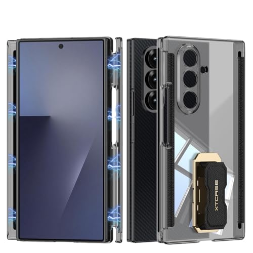 Samsung Galaxy Z TriFold �Ή� �ϏՌ��N���A�P�[�X ���X�g�o���h��]�X�^���h�t�� �f���A���}�O�l�b�g�q���W�J�o�[ (�u���b�N)