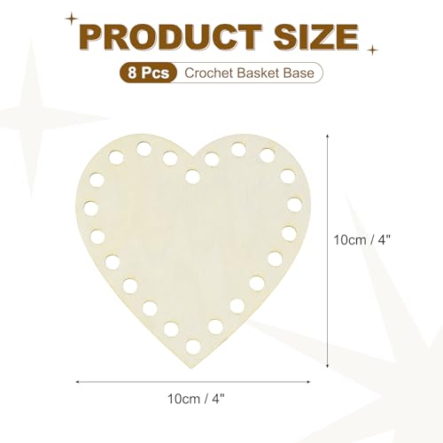 PATIKIL 8Pcs Crochet Basket Base, 4 x 4 Inch Heart Shape Basket Bottoms Shaper Blank Wooden Base Bag Making Supplies Weaving Knitting Kit for DIY Crochet Shoulder Bag Handbag Purse Craft