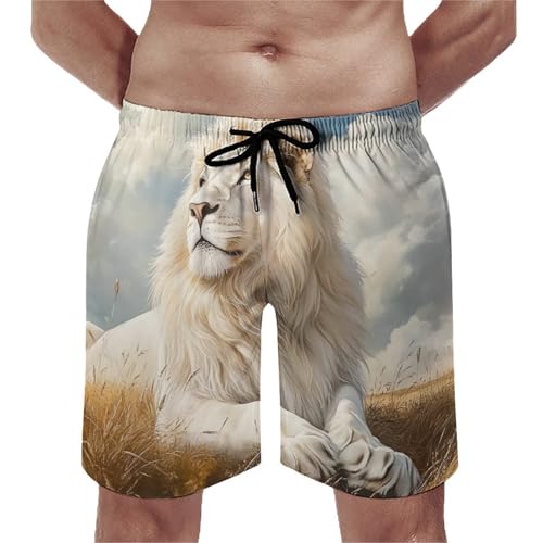 Majestic Lion Animal Men's Swim Trunks Quick Dry Board Shorts Hawaiian Beach Shorts With Pocket