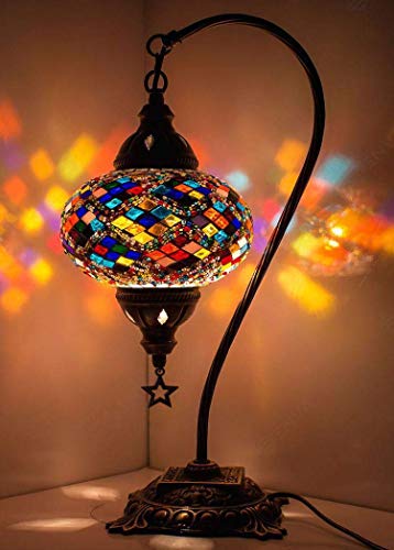 (33 Colors) DEMMEX Turkish Moroccan Mosaic Table Lamp with US Plug & Socket, Swan Neck Handmade Desk Bedside Table Night Lamp Decorative Tiffany Lamp Light, Antique Color Body (1) (33 Colors) DEMMEX Turkish Moroccan Mosaic Table Lamp with US Plug & Socket, Swan Neck Handmade Desk Bedside Table Night Lamp Decorative Tiffany Lamp Light, Antique Color Body (1)
