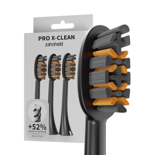 Zahnheld Bürstenkopf Pro X-Clean - 3 x Zahnbürstenköpfe für elektrische Zahnbürste Gero G2 und G3 - Aufsteckbürsten für Schallzahnbürste mit StainDevil Borsten - effektive Plaqueentfernung - schwarz